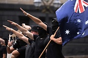 Nazi salutes performed on steps of Victorian parliament as protesters clash over trans rights ...