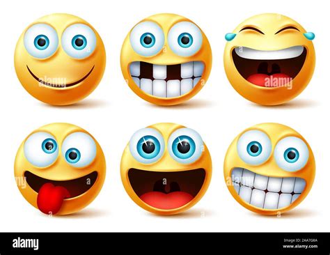 Smiley Emojis Vector Face Set Smileys Emoticons And Emoji Cute Faces