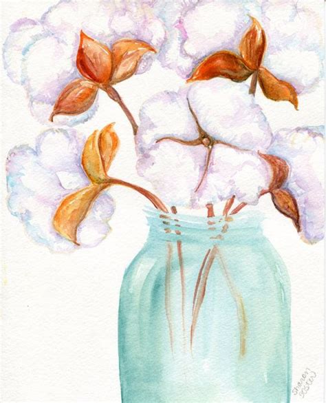 Cotton Boll Blue Mason Canning Jar Original By Sharonfosterart Cotton