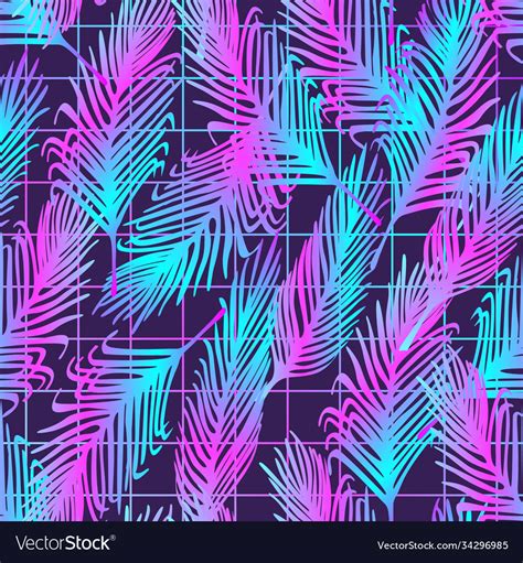 Seamless Pattern With Neon Palm Leaves Royalty Free Vector