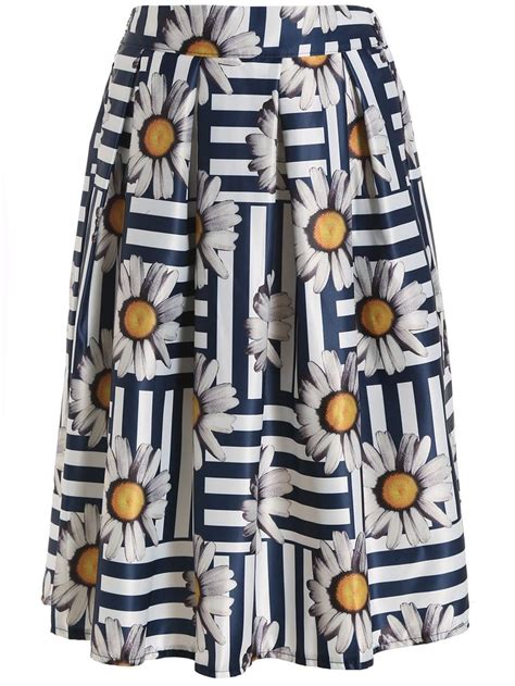 Sunflower Print Pleated Skirt Sheinsheinside Printed Pleated Skirt