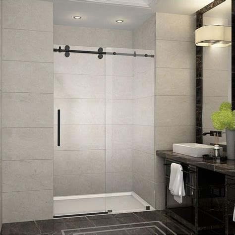 aston langham 48 in x 75 in completely frameless sliding shower door in oil ru… frameless