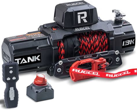 Rugcel 13500lb Tank Waterproof Electric Synthetic Rope Winch 12v With