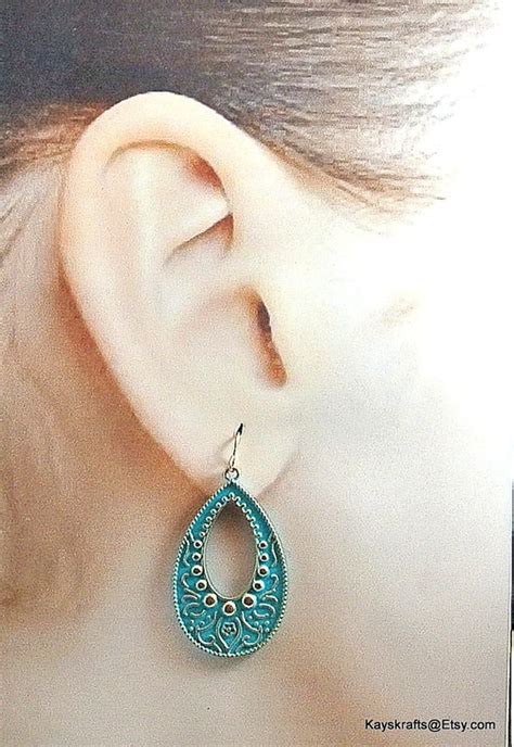 Blue Boho Metal Dangle Earrings Vintage Blue Earrings Blue Etsy