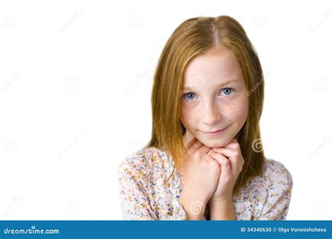Studio Portrait Of Eleven Year Old Attractive Girl Stock Photo Image