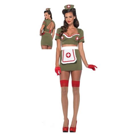 Olive Green Naughty Sexy Nurse Costumes Halloween Cosplay Nurse Uniforms Erotic Costumes Role