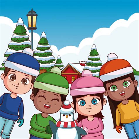 Premium Vector Cute Kids Playing In Winter Cartoons