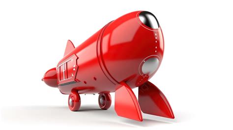 Red Rocket Ship Is Sitting On A White Surface Background 3d