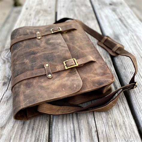 Vintage Leather Messenger Bag Satchel Bag For Men Full Grain Etsy