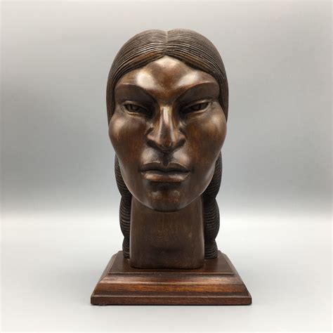 Vintage Mid Century Hand Carved Wooden Native American Indian Bust