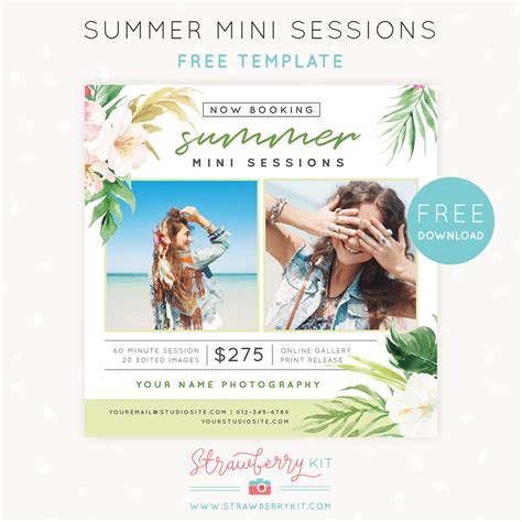 Free Summer Mini Sessions Template For Photoshop Strawberry Kit
