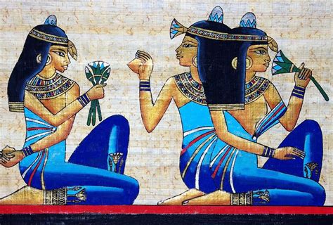 Egyptian Souvenir Papyrus Showing 3 Girls Holding Lotus Flowers