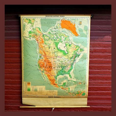 Vintage School Classroom Pull Down Map North America 1950s Etsy