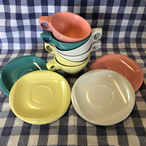 Vintage Boontonware Cups And Saucers Melmac Dishes MCM Etsy