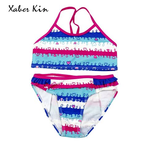 3~6y Kids Beachwear Girls Lovely Heart Swimsuit Children Two Pieces