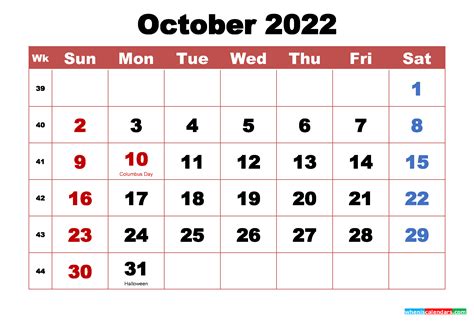 Oct 2022 Calendar In Photoshop