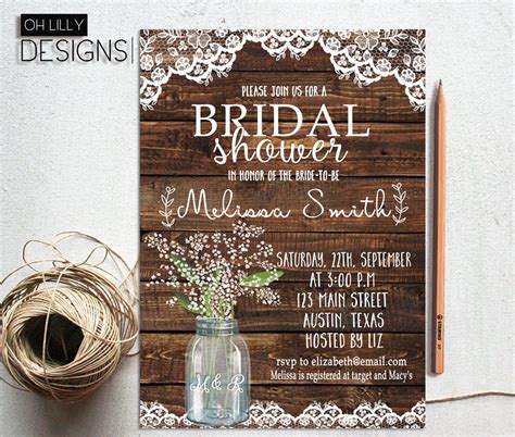 You can add personal touches like custom text and adding your wedding colors. Rustic Bridal Shower Invitation Printable Baby's Breath