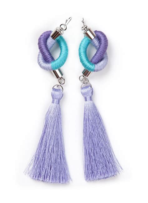 Purple Teal Tassel Statement Earrings Rope Dangle Earrings Etsy