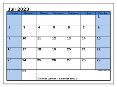 Kalender Juli 2023 Om Af Te Drukken “504zz” Michel Zbinden Be