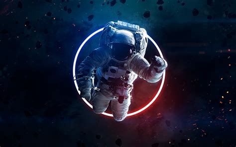 Astronaut Wallpaper 4k Neon Light Asteroids Space Suit