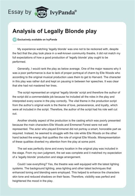 analysis of legally blonde play 624 words essay example