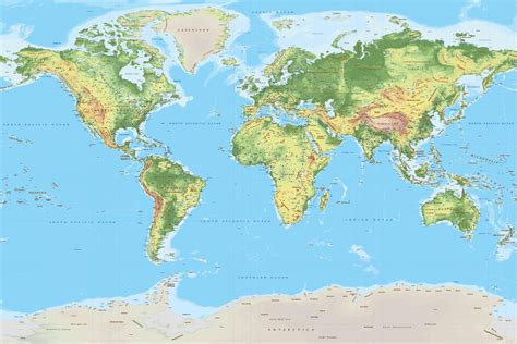 Topographic World Vector Map World Vector Map Vector World Physical Map