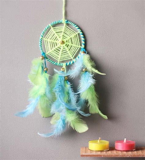 Buy Green And Blue Wool Neon Dream Catcher By Rooh Dream Catchers Online