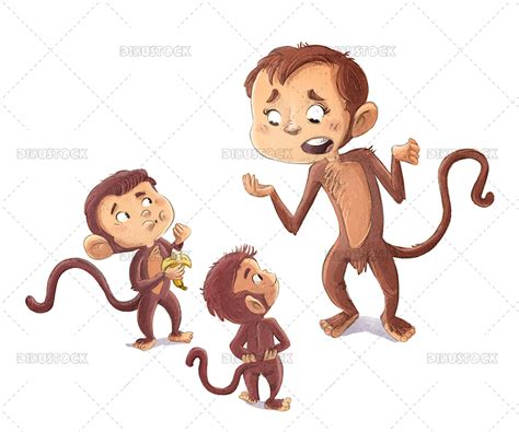 Familia De Monos En La Que El Padre Habla Con Sus Hijos Dibustock