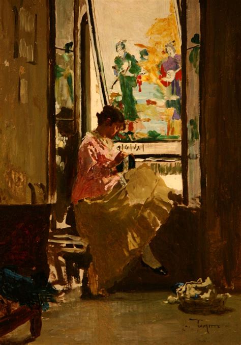 Girl At The Window Painting Giacomo Favretto Oil Paintings