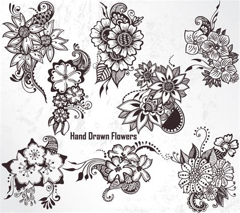 Hand Drawn Flowers Vector and Photoshop Brush Pack-01