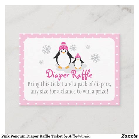 Pink Penguin Diaper Raffle Ticket Enclosure Card | Zazzle.com | Diaper raffle tickets, Raffle ...