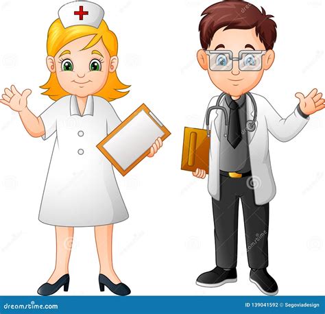 Cartoon Smiling Doctor And Nurse Stock Vector Illustration Of Doctor