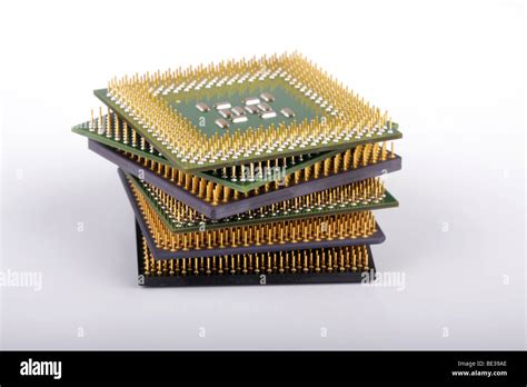 Stack Of Several Central Processing Units Of Various Types And Shapes