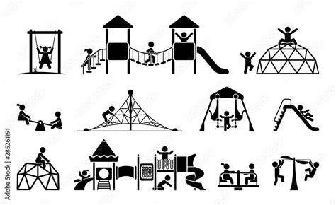 Children Play On Playground Kid Playground Equipment Icons Childhood