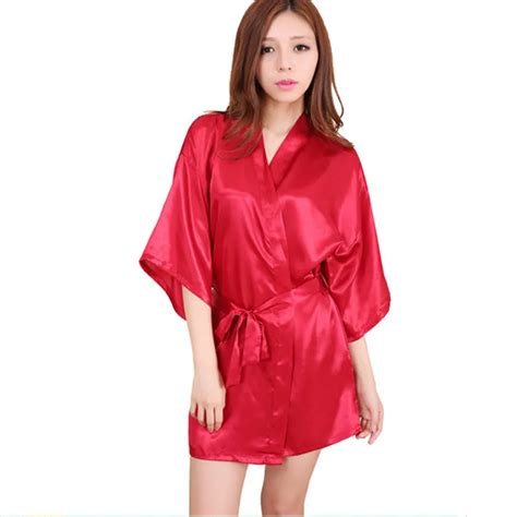 Red Short Style Women S Silk Satin Robe Gown Kimono Gown Wedding