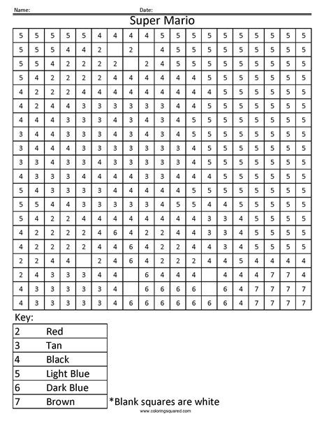 Super Mario Color By Number Coloring Squared