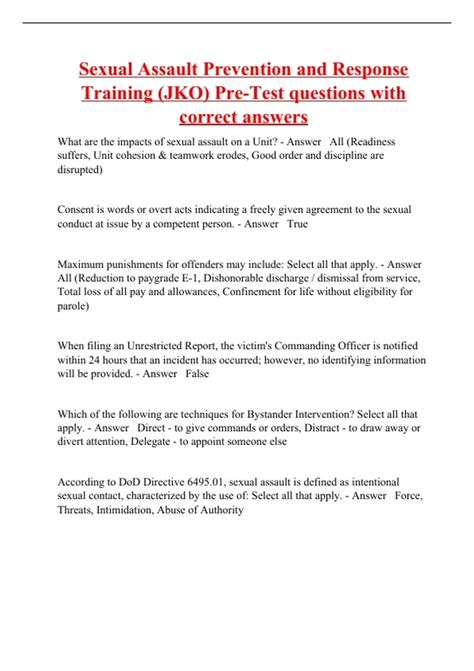 Sexual Assault Prevention and Response Training (JKO) Pre-Test