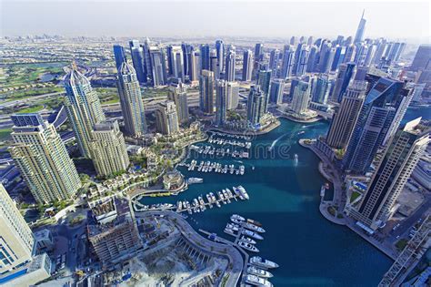 Top View On Dubai Marina And Luxury Yachts At The Sunsetdubaiunited