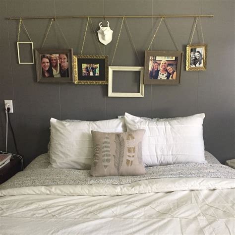 This is a really fun way to make things feel. Above bed ideas. Hanging pictures from a curtain rod. Easy ...