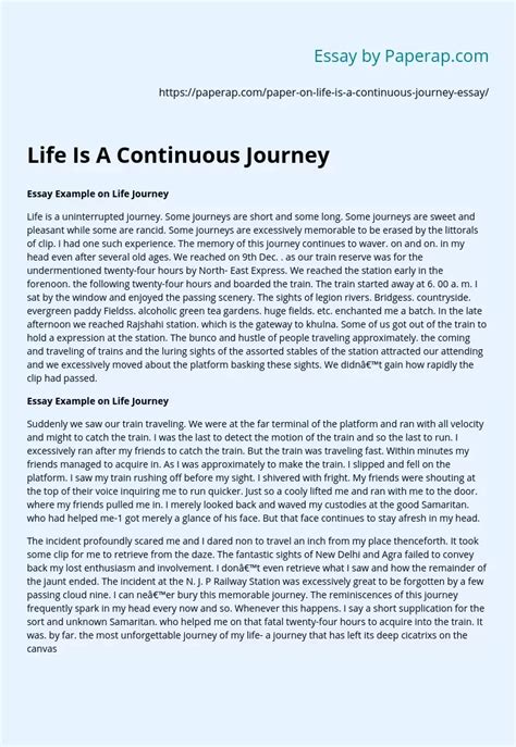 Life Is A Continuous Journey Free Essay Example