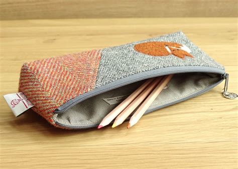 Harris Tweed Pencil Case With Sleeping Fox Long Pouch Etsy