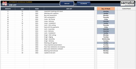 Automatic Schedule Generator Excel Excel Schedule Template