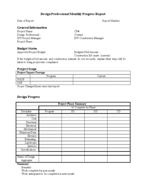 Construction Status Report Template