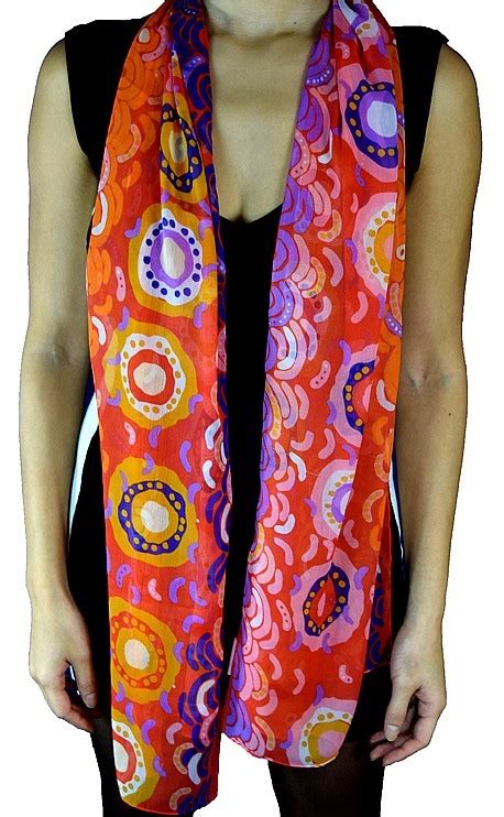 Balarinji Aboriginal Art Polyester Chiffon Scarf Desert Sun Purple