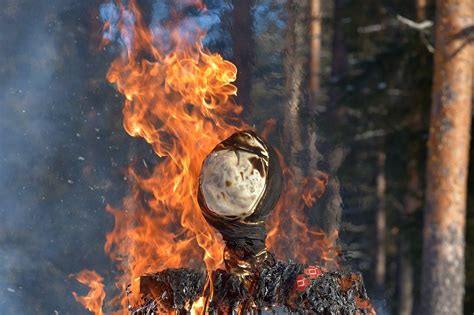 Burning Scarecrow On Festival Maslenitsa Slavic National Spring Pagan