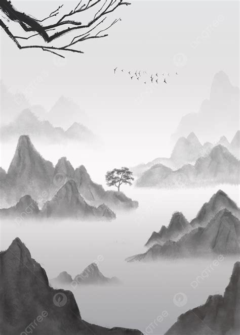 Chinese Style Water Ink Mountain Water Painting Background Wallpaper