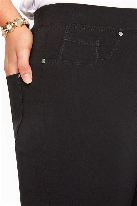 Black Stretch Slim Fit Trousers With Elasticated Waistband Plus Size