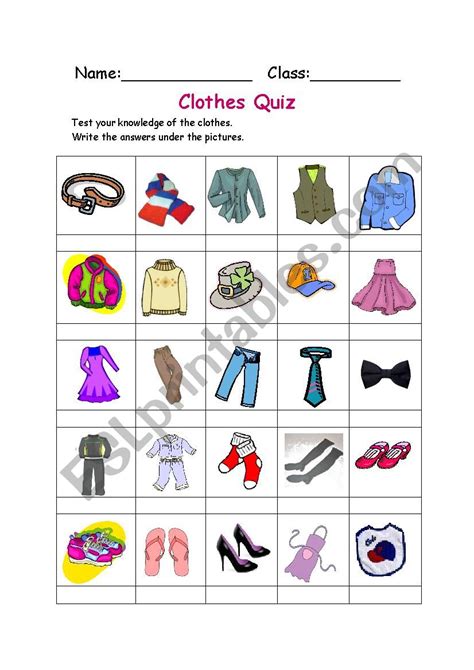 Clothing Quiz Esl Worksheet By Fkosar