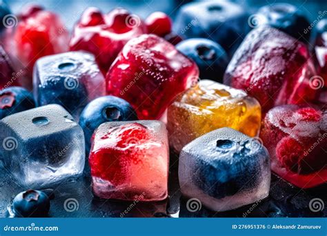 Fresh Fruits Frozen In Ice Cubes Fresh Healthy Summer Eating Stock