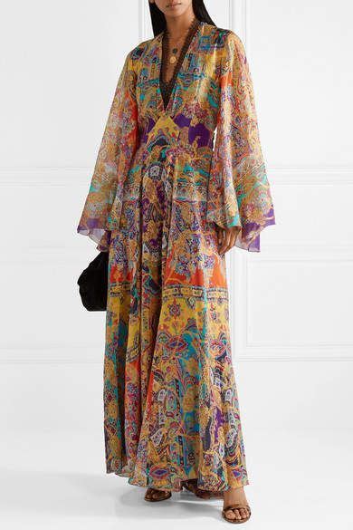 Etro Lace Trimmed Fil Coupe Silk Blend Chiffon Maxi Dress Purple